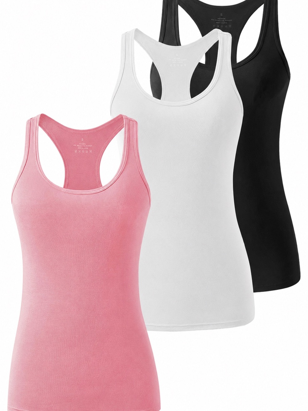 Femdouce 3 Pack Racerback Tank Tops Small Black White Pink Stretch NWT